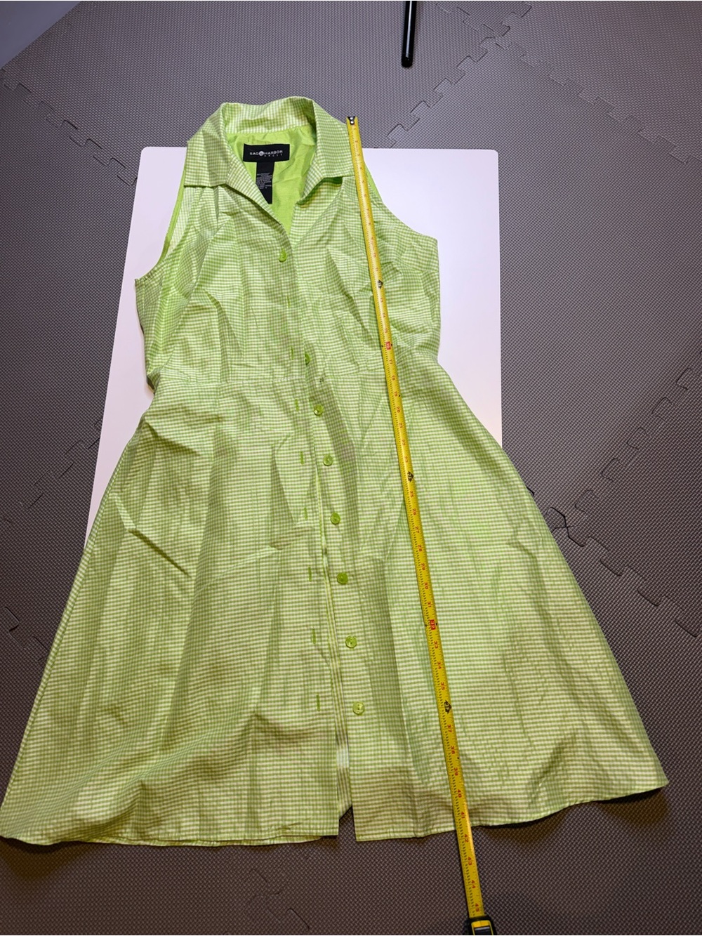 Sleeveless Green Gingham Button-Front Dress